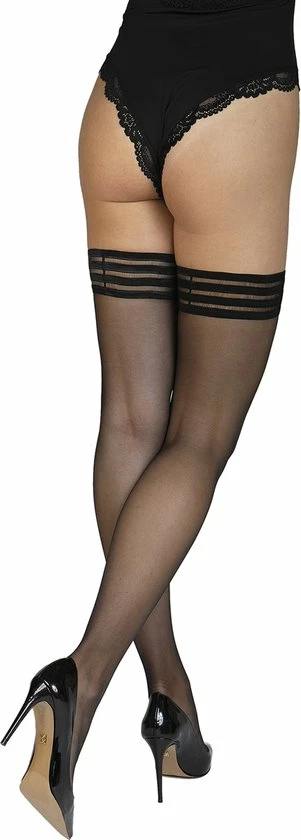 Annes Styling Annes Dunne Hold Up Kousen Met Gestreepte Band Sindis, 15 Denier, Zwart, Maat XL/XXL (5/6) 4 Annes Styling Annes Dunne Hold Up Kousen Met Gestreepte Band Sindis, 15 Denier, Zwart, Maat XL/XXL (5/6) - Afbeelding 2
