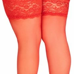 Annes Styling Annes Dunne Matte Hold Up Kousen Cecile 20 Denier Met Extra Brede 14 Cm Kanten Rand, Rood, Maat XL/XXL ( 5/6 )