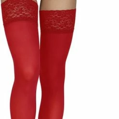 Annes Styling Annes Ondoorzichtige Hold Up Kousen Met Kanten Band Truss 60 Denier, Plus Size, Rood (rosso) Maat XL/XXL ( 5/6)