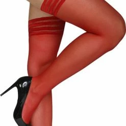 Annes Styling Annes Dunne Hold Up Kousen Met Gestreepte Band Sindis, 15 Denier, Rood, Maat XL/XXL (5/6) -Beenmode Verkoop 353x840