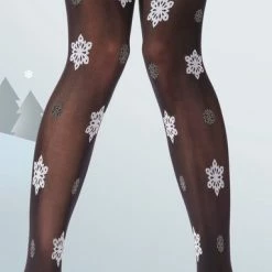 Pretty Polly Christmas Snowflake Tights - One Size - Black/Mix