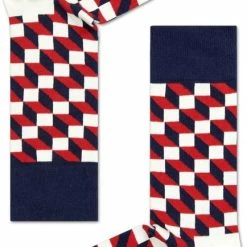 Happy Socks - Filled Optic - Blauw/Wit/Rood - Unisex - Maat 41-46