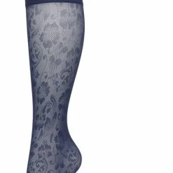 Bonnie Doon Dames Bloemen Panty Kniekousen Donker Blauw Maat 36/42 - Knie Kousen 20 Denier - Gebloemd - Bloemen Print - Uitstekend Draagcomfort - Fancy Flower Knee High - Kniesokken - Zakt Niet Af - OEKO-TEX - Donkerblauw - Navy - BP221803.2