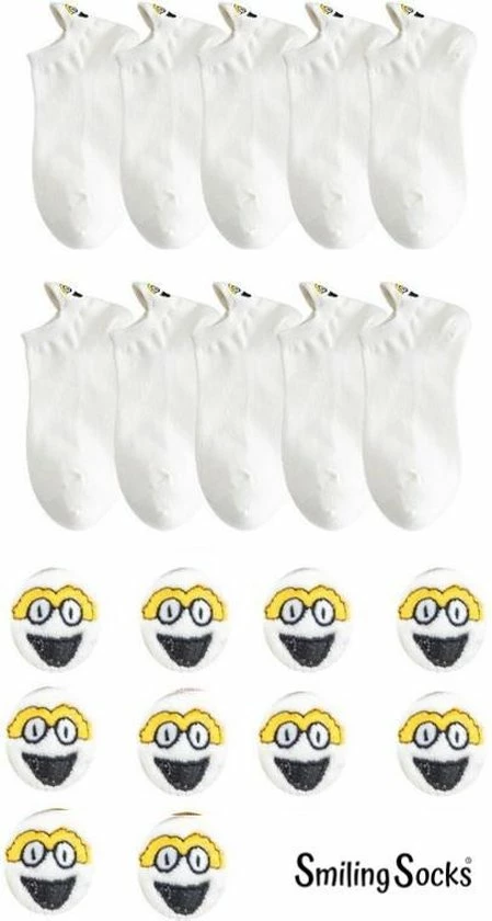 Smiling Socks® Dames Sokken - Leuke Sokken - 10 Paar Witte Sokken - Vrouw/Man - Maat 35-43 - Huissokken - Katoen - Cadeau Voor Haar 3 Smiling Socks® Dames Sokken - Leuke Sokken - 10 Paar Witte Sokken - Vrouw/Man - Maat 35-43 - Huissokken - Katoen - Cadeau Voor Haar