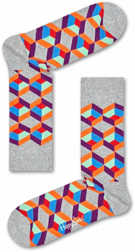 Happy Socks Sokken - Optic Square Sock Grijs Met Kleur - Unisex - Maat: 36-40 3 Happy Socks Sokken - Optic Square Sock Grijs Met Kleur - Unisex - Maat: 36-40