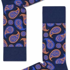 Happy Socks Paisley Sokken - Donkerblauw/Oranje/Paars - Maat 36-40