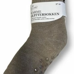 Merkloos Warme Antislip Glittersokken - Kleur. Taupe - Maat. 37 / 41 - Gevoerd Met Imitatie Bont - Altijd Warme Voeten