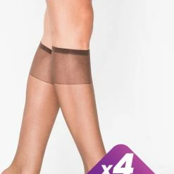 Penti Dames Kniekousen | Pantykousen | Pantykousjes Super 15 Denier 4 Pack - DONKERBRUIN - Maat One Size