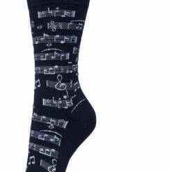 Bonnie Doon Dames Sokken Met Muziek Print Maat 36/42 Donker Blauw - Thema Sokken - Muzieknoten - Cadeau Sokken - Zacht Katoen Met Gladde Teennaad - Comfortabel - Perfect Cadeau - Black Iris - BT991127