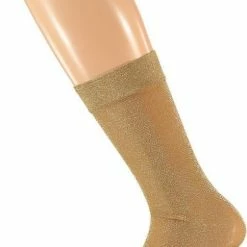 Sarlini 2x Paar Gouden Dames Party Glitter Sokken Lurex Maat 36-41