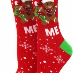 Merkloos Kerstsokken - One Size - Rood - Bite Me - Koekje - Kerstgift - Kerstcadeau - Kerstsokken - Alle Maten - Dames - Heren - Unisex