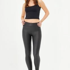 Merkloos Blueberry Leggings- Zwarte Legging Lederlook Fashion Legging Coated Legging High-Waist Dames Hoge Taille - Verhogen Legging - Leggings - Leggings - Push-Up - Up-Fit - Zwart - Maat S