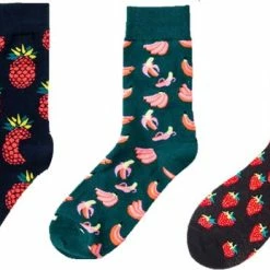 Binkie Socks Box | 3 Paar Sokken Heren | Ananas Sokken En Banaan Sokken En Aardbei Sokken | Sokken Maat 43-46