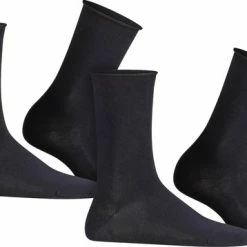 FALKE Happy 2-Pack Zacht Zonder Motief Versterkt Hoogwaardig Mid-rise Robuust Ademend Dekkend Set Katoen Multipack Blauw Dames Sokken - Maat 35-38 -Beenmode Verkoop 550x358