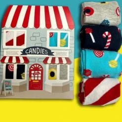 Merkloos Happy Sokken In Leuke Giftbox - Sweety Candy Store Snoepjes Sok - Cadeau Doos Met 4 Paar Funny Candies Socks - Maat 38 Tot 44