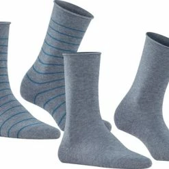 FALKE Happy Stripe 2-Pack Zacht Met Motief Versterkt Hoogwaardig Mid-rise Robuust Ademend Dekkend Set Kort Gestreept Katoen Multipack Grijs Dames Sokken - Maat 35-38 -Beenmode Verkoop 550x391