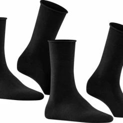 FALKE Happy 2-Pack Zacht Zonder Motief Versterkt Hoogwaardig Mid-rise Robuust Ademend Dekkend Set Katoen Multipack Zwart Dames Sokken - Maat 35-38 -Beenmode Verkoop 550x392