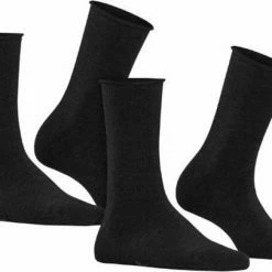 FALKE Happy 2-Pack Zacht Zonder Motief Versterkt Hoogwaardig Mid-rise Robuust Ademend Dekkend Set Katoen Multipack Zwart Dames Sokken - Maat 35-38 -Beenmode Verkoop 550x405