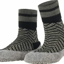 FALKE Cosyshoe Herringbone Slofsok Lang Met Patroon Met Anti-slip Noppen Gestreept Maagdelijke Wol Zwart Dames Sokken - Maat 41-42