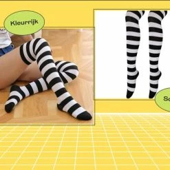 Merkloos Hoge Sokken Vrouwen - Kousen - Overknee Sokken - Thigh Highs Socks - Knee Socks -65cm-Zwart/Wit -Beenmode Verkoop 550x422 7