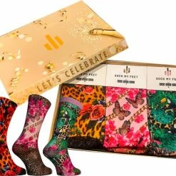 Sock My Feet - Grappige Sokken Dames - 3 Pack - Maat 39-42 - Moederdag Cadeautje - Sokken Giftbox - Funny Socks - Vrolijke Sokken - Leopard Print - Luipaard Panter Sokken - Gekke Sokken - Grappige Cadeaus - Socks First.