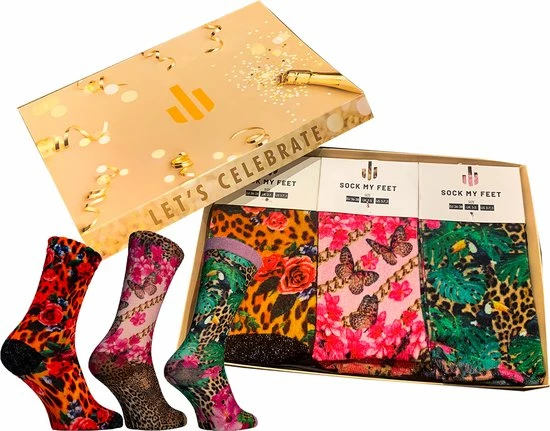 Sock My Feet - Grappige Sokken Dames - 3 Pack - Maat 39-42 - Moederdag Cadeautje - Sokken Giftbox - Funny Socks - Vrolijke Sokken - Leopard Print - Luipaard Panter Sokken - Gekke Sokken - Grappige Cadeaus - Socks First. 3 Sock My Feet - Grappige Sokken Dames - 3 Pack - Maat 39-42 - Moederdag Cadeautje - Sokken Giftbox - Funny Socks - Vrolijke Sokken - Leopard Print - Luipaard Panter Sokken - Gekke Sokken - Grappige Cadeaus - Socks First.