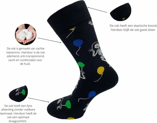 SQOTTON - Naadloze Sokken - Happy Skelet - Maat 36-40 4 SQOTTON - Naadloze Sokken - Happy Skelet - Maat 36-40 - Afbeelding 2