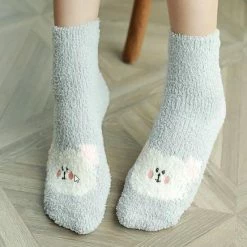 GrandSock Warme Dames Sokken - Blauw - Met Print Beer / Beertje - Huissokken - Sleep - 36-40 - Eztra Zacht