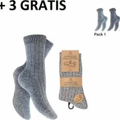 Merkloos 3 + 3 Gratis – Wollen Sokken – Noorse Sokken – Noorse Sokken Heren – 6 Paar –