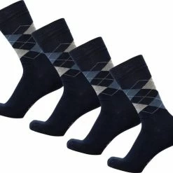 Bamboe Sokken | Geruite Sokken | Anti-zweet Sokken | Naadloze Sokken | Heren Sokken | Dames Sokken | 4 Paar - Marineblauw | Maat: 46-47 | Merk: Bamboosa