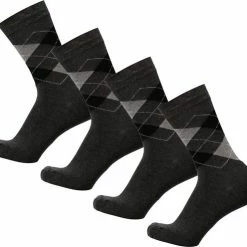 Bamboe Sokken | Geruite Sokken | Anti-zweet Sokken | Naadloze Sokken | Heren Sokken | Dames Sokken | 4 Paar - Antraciet | Maat: 43-45 | Merk: Bamboosa