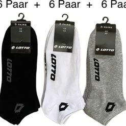 6+6+6 Paar LOTTO Sneakersokken. Wit-Zwart-Grijs Maat 39-42 + GRATIS Set Nagelschaartjes! Unisex BULK VOORDEEL !!