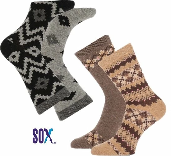 SOX Superzachte Warme Wollen Sokken Met 4 Verschillende Wintertekeningen In Beige Mix En Grijs Mix 4 PACK 37/42 3 SOX Superzachte Warme Wollen Sokken Met 4 Verschillende Wintertekeningen In Beige Mix En Grijs Mix 4 PACK 37/42