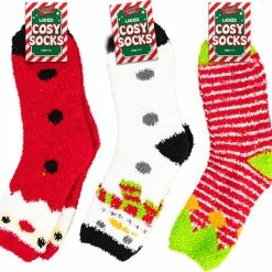 Merkloos Kerst Sokken - Set Van 3 Paar Fluffy Sokken - Wit/rood/groen - Maat 37/42