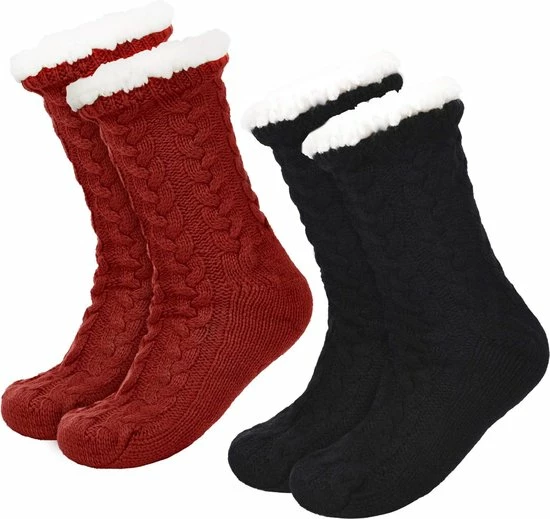 JAXY Huissokken - Huissokken Dames En Heren - Verwarmde Sokken - Anti Slip Sokken - Fleece Sokken - Dikke Sokken - Fluffy Sokken - Slofsokken - Warme Sokken - Bedsokken - Gevoerde Sokken - Winter Sokken - 2 Paar - Zwart En Rood 3 JAXY Huissokken - Huissokken Dames En Heren - Verwarmde Sokken - Anti Slip Sokken - Fleece Sokken - Dikke Sokken - Fluffy Sokken - Slofsokken - Warme Sokken - Bedsokken - Gevoerde Sokken - Winter Sokken - 2 Paar - Zwart En Rood