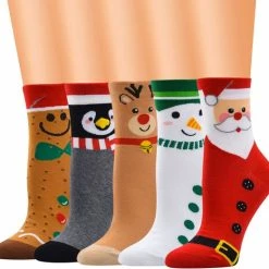 Merkloos Winkrs | Kerst Sokken Set Dames | Koekeman, Penguin, Rendier, Sneeuwpop, Kerstman | Maat 36/41