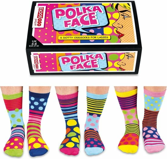United Oddsocks Polka Face Sokken Mismatched Multipack Maat 37-42 3 United Oddsocks Polka Face Sokken Mismatched Multipack Maat 37-42