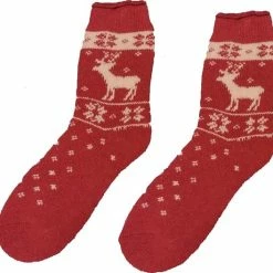 Merkloos Damessokken Alpaka Wol - Rendier Rood - Ecologisch - Maat 39-42 - Wintersokken