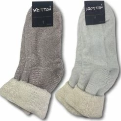 SQOTTON 2 Paar Merinowollen Huissokken - Sloffen - Bruin-Blauw - Maat 39-42