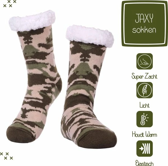 JAXY - Huissokken Dames - Verwarmde Sokken - Anti Slip Sokken - Huissokken - Bedsokken - Warme Sokken - Kerstcadeau Voor Vrouwen - Thermosokken - Dikke Sokken - Fluffy Sokken - Kerstsokken Dames En Heren - Camouflage Groen 5 JAXY - Huissokken Dames - Verwarmde Sokken - Anti Slip Sokken - Huissokken - Bedsokken - Warme Sokken - Kerstcadeau Voor Vrouwen - Thermosokken - Dikke Sokken - Fluffy Sokken - Kerstsokken Dames En Heren - Camouflage Groen - Afbeelding 3