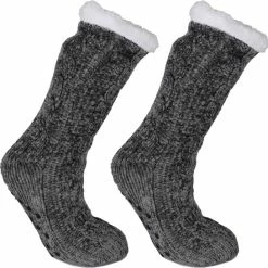 Merkloos Gebreide Wollen Huissokken | Dames | Heren | Thermosokken | Alpaca Wol | Maat 36-45 | One Size | Grijs