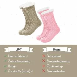 JAXY Huissokken - Huissokken Dames En Heren - Verwarmde Sokken - Anti Slip Sokken - Fleece Sokken - Dikke Sokken - Fluffy Sokken - Slofsokken - Warme Sokken - Bedsokken - Gevoerde Sokken - Winter Sokken - 2 Paar - Roze + Beige -Beenmode Verkoop 550x545 6