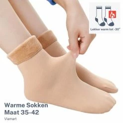 Merkloos Viamart - Thermische Warme Sokken - Zeer Zacht - Lekker Warm Tot -30° - 1 Paar - Hoge Kwaliteit - Beige