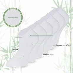 Merkloos Bamboe Sokken, Sneaker Sokken, Dames En Heren, Kort, Antibacterieel, 6 Paar, 39-42, Wit