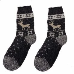 Merkloos Damessokken Alpaka Wol - Rendier Antraciet - Ecologisch - Maat 35-38 - Wintersokken