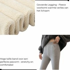 Merkloos Fleece Legging - Winter Legging - Thermo Legging - Legging Met Zakken - Thermo Kleding Dames - Thermo Legging Dames - Warme Legging - Gevoerde Legging - Dames Winter - Legging & Shapewear Dames | Licht Grijs | Maat M -Beenmode Verkoop 550x558