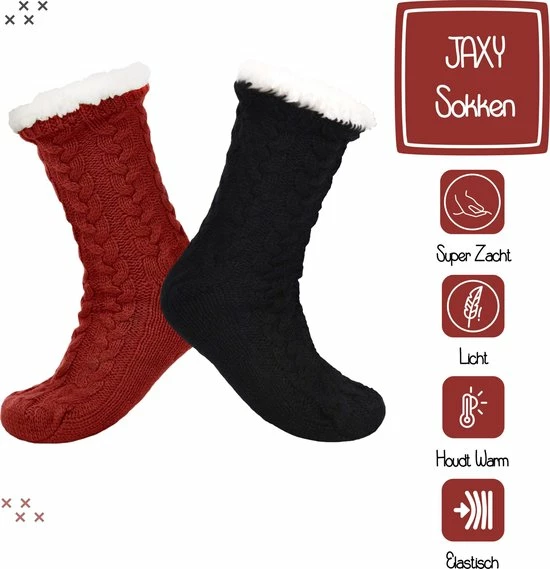 JAXY Huissokken - Huissokken Dames En Heren - Verwarmde Sokken - Anti Slip Sokken - Fleece Sokken - Dikke Sokken - Fluffy Sokken - Slofsokken - Warme Sokken - Bedsokken - Gevoerde Sokken - Winter Sokken - 2 Paar - Zwart En Rood 10 JAXY Huissokken - Huissokken Dames En Heren - Verwarmde Sokken - Anti Slip Sokken - Fleece Sokken - Dikke Sokken - Fluffy Sokken - Slofsokken - Warme Sokken - Bedsokken - Gevoerde Sokken - Winter Sokken - 2 Paar - Zwart En Rood - Afbeelding 8