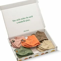 Jollysta Jolly Socks - 5 Paar Sneakersokken Dames - Grappige Sokken - Enkelsokken Dames - Funny Socks - Vrolijke Sokken - Leuke Sokken - Smiley Sokken - Maat 35-42 - Crème, Roze, Groen, Oranje En Bruin -Beenmode Verkoop 550x579