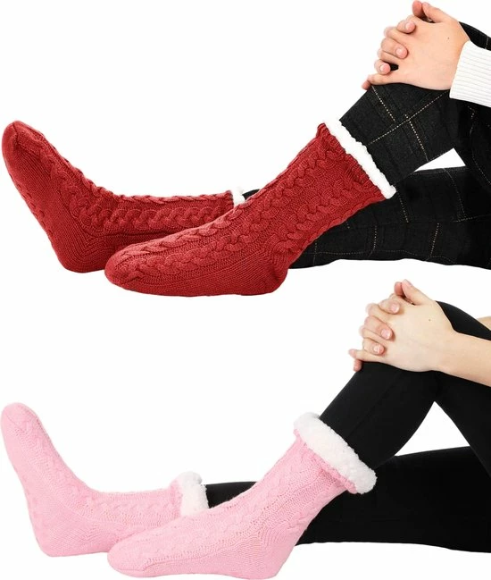 JAXY Huissokken - Huissokken Dames En Heren - Verwarmde Sokken - Anti Slip Sokken - Fleece Sokken - Dikke Sokken - Fluffy Sokken - Slofsokken - Warme Sokken - Bedsokken - Gevoerde Sokken - Winter Sokken - 2 Paar - Roze En Rood 8 JAXY Huissokken - Huissokken Dames En Heren - Verwarmde Sokken - Anti Slip Sokken - Fleece Sokken - Dikke Sokken - Fluffy Sokken - Slofsokken - Warme Sokken - Bedsokken - Gevoerde Sokken - Winter Sokken - 2 Paar - Roze En Rood - Afbeelding 6