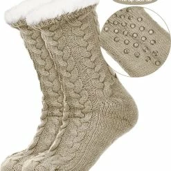 JAXY Huissokken - Huissokken Dames En Heren - Verwarmde Sokken - Anti Slip Sokken - Fleece Sokken - Dikke Sokken - Fluffy Sokken - Slofsokken - Warme Sokken - Bedsokken - Gevoerde Sokken - Winter Sokken - 2 Paar - Roze + Beige -Beenmode Verkoop 550x652 1